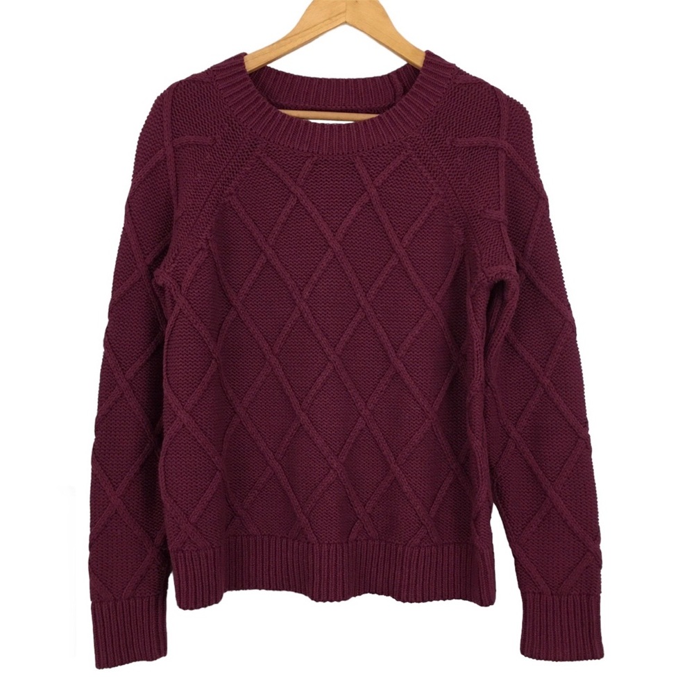 LOFT Burgundy Crew Neck Long Sleeve Cable Knit Sweater Size M NWT